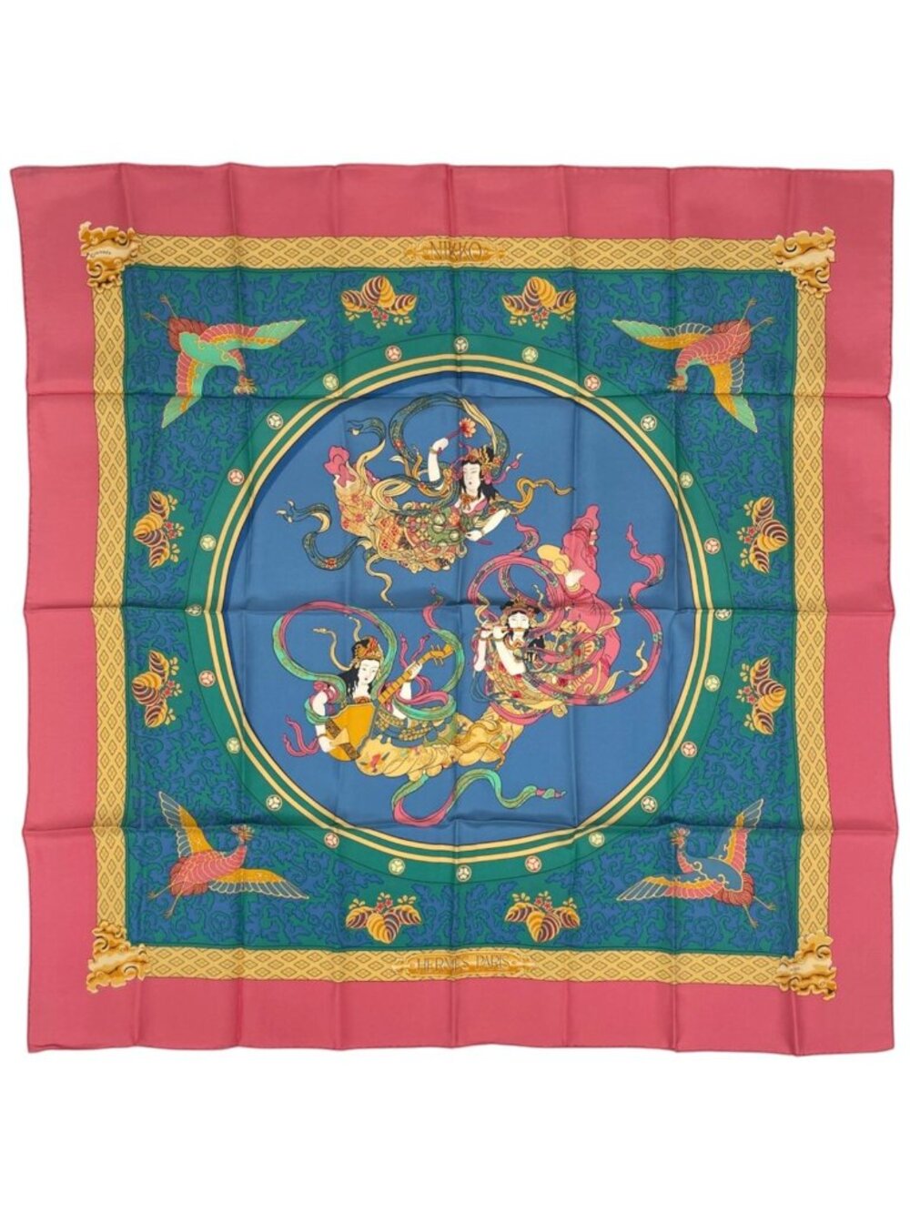 Hermes Carre 90 Nikko Scarf Toshogu Silk Pink Multicolor